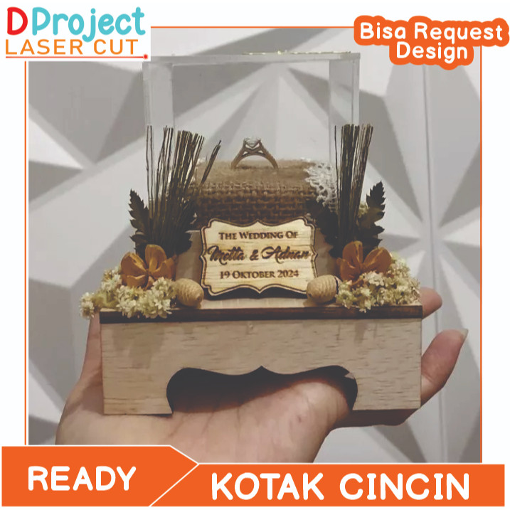 Kotak Cincin Pernikahan Kayu Akrilik Gaya Rustic Bisa Custom Nama, kotak cincin akrilik / Box Cincin
