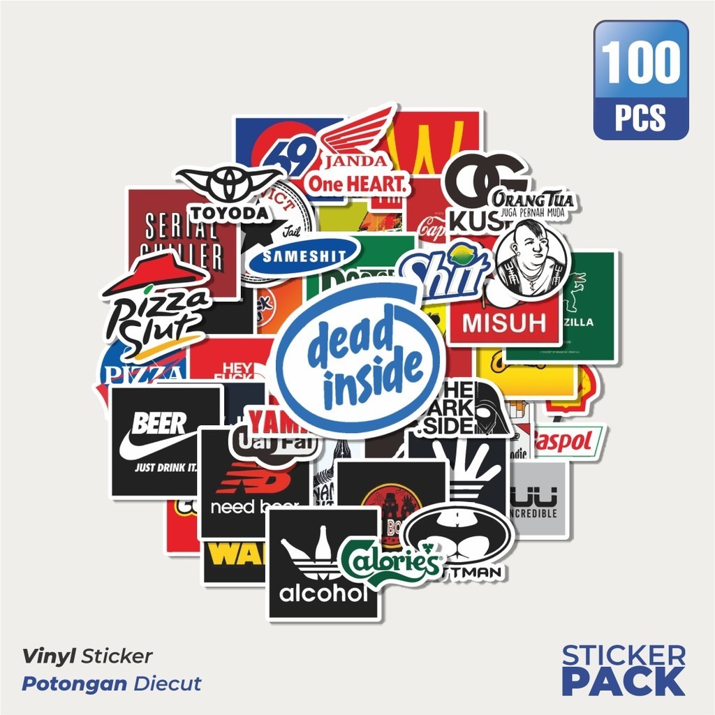 

Stiker Vinyl Stiker Random Logo Parodi Versi 1 Waterproof Aesthetic- Untuk Laptop, Motor, dan Helm - Paper Stationery Pack