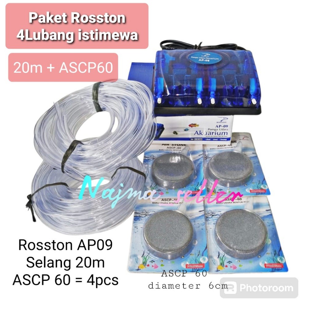 NEW Paket Aerator 4 Lubang Rosston AP-09 ISTIMEWA. Aerator aquarium dan kolam ikan. PREMIUM