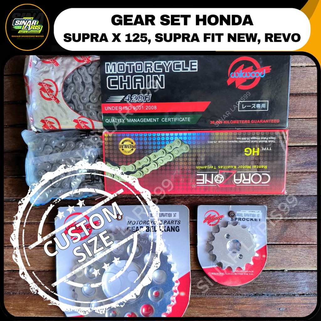 GEAR SET GEARSET SUPRA X 125, SUPRA FIT NEW, REVO RANTAI HITAM FULL ORIGINAL WILWOOD MODEL SSS
