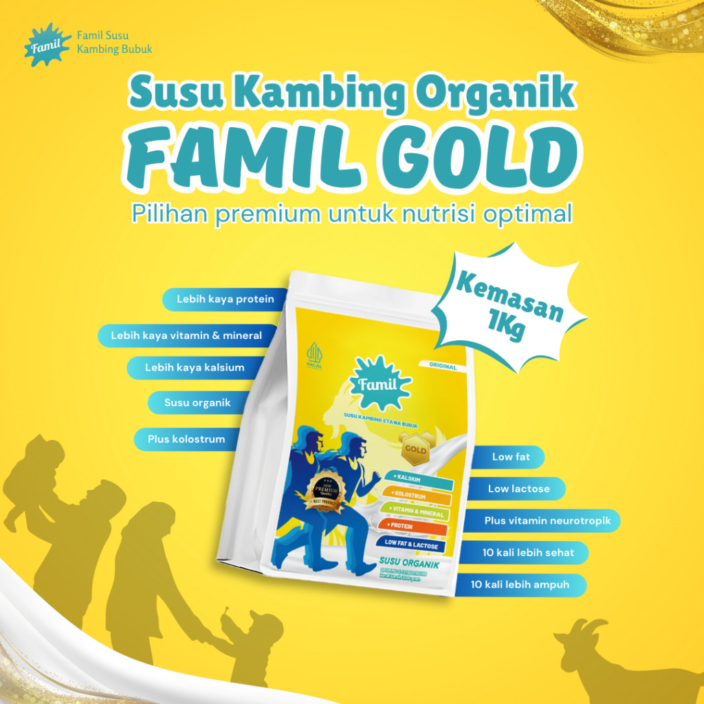 

New Susu Kambing Etawa Bubuk Murni Organik Super Premium 1000Gram / 1Kg Original Gold Lebih Sehat Dan Berkualitas Rendah Laktosa Kaya Vitamin & Mineral Serta Kalsium Famil Gold Halal & BPOMPremium