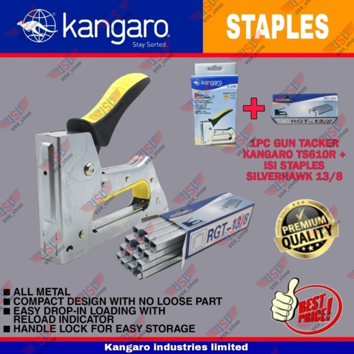 Kangaro Stapler TS-610R + isi / gun tacker / staples jok / staples tem