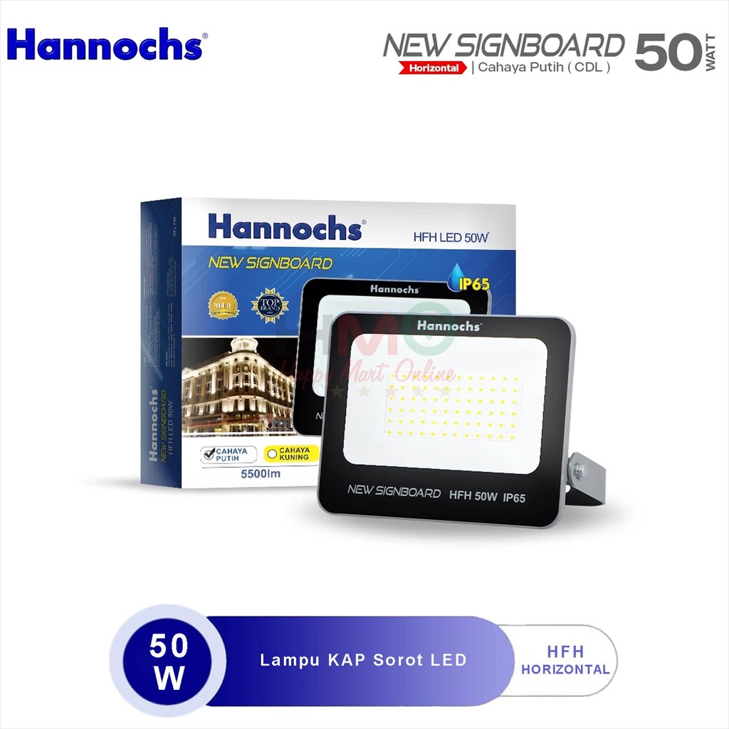 Hannochs Lampu Sorot 50 Watt Cahaya Putih HFH50W CDL Kap Sorot Waterproof 50W Flood Light LED Lampu