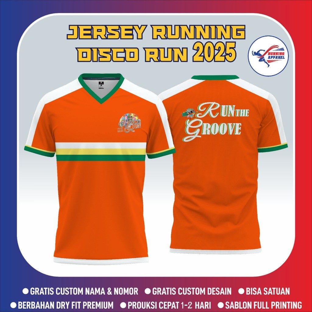 JARA Baju olahraga Lari Jersey Running Pria/Wanita JERSEY RUNNING DISCO RUN - Dryfit Full Printing &