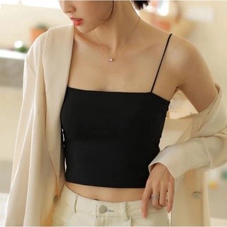 BR513 Tanktop Bra With Cup Tank top Basic Wanita Square spaghetti Crop top