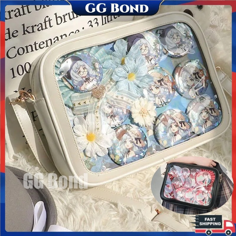 BJ38DS Itabag Tas Kuliah Tas Anime Transparan Tas Selempang Bahu PU Jepang Tas Slempang Untuk Badges