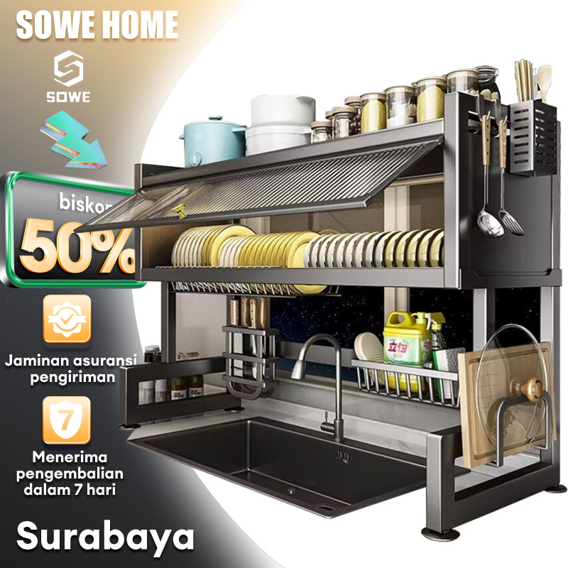 New Rak Piring Wastafel Stainless Steel Dengan Penutup Rak Dapur Stainless Steel  Rak Wastafel Cuci 