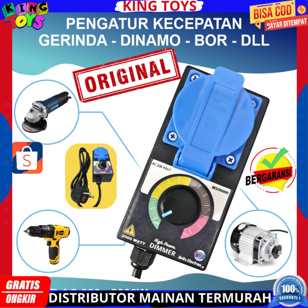 Dimmer AC 2000Watt Pengatur Kecepatan Gerinda Mesin Bor Dinamo Lampu Bohlam Pompa Dimmer SCR KT