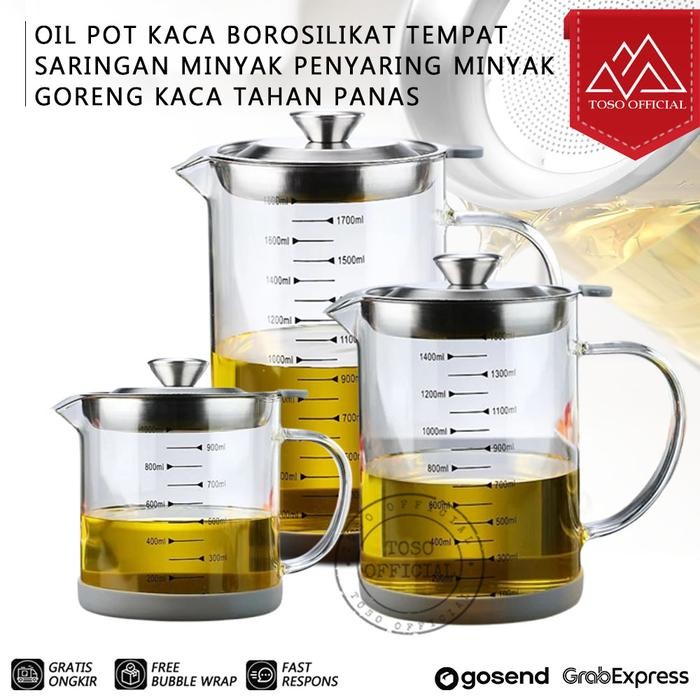 Oil Pot Kaca Borosilikat Tempat Saringan Minyak Penyaring Minyak Goreng Kaca Tahan Panas - 1000ML