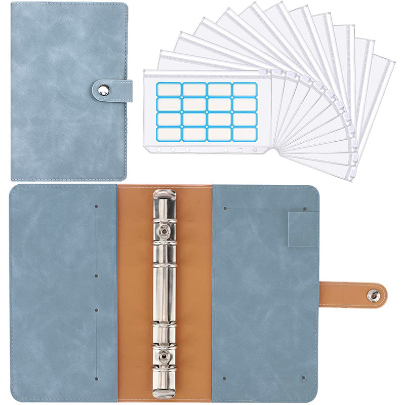 

A6 Budget binder plans with 12 A6 binder pockets 16pcs label stickers colored suede leather notebook binder
