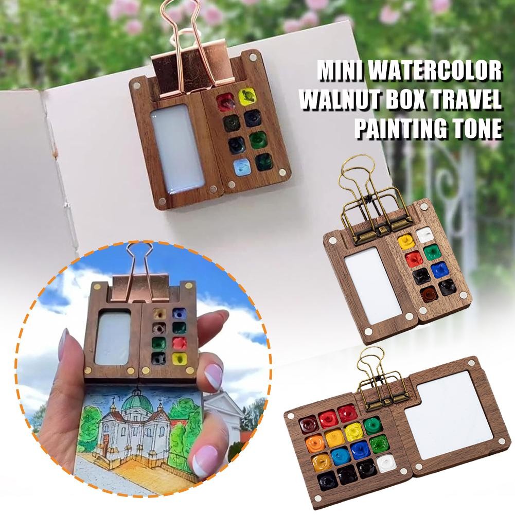 

Empty Wooden Watercolor Palette Portable Mini Travel Box Watercolor Box Art Tray Supplies Square Paint Art Painting Acrylic