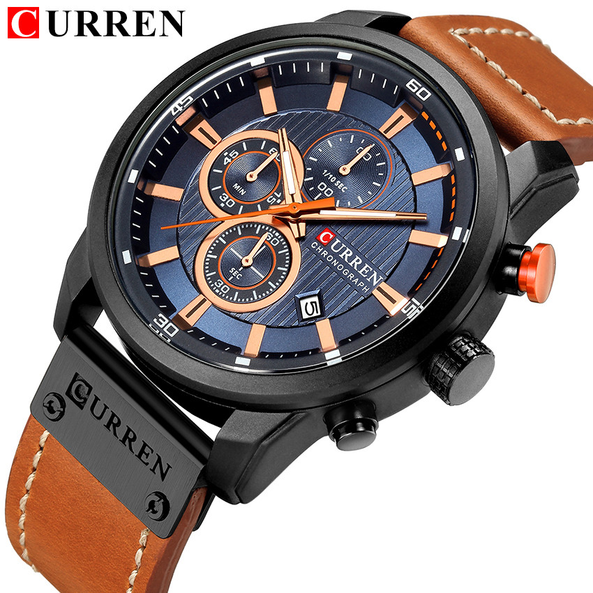 CURREN Brand Watch For Men Chronograph Wristwatch Casual Leather Fashion Military Sport Mens  Gentle