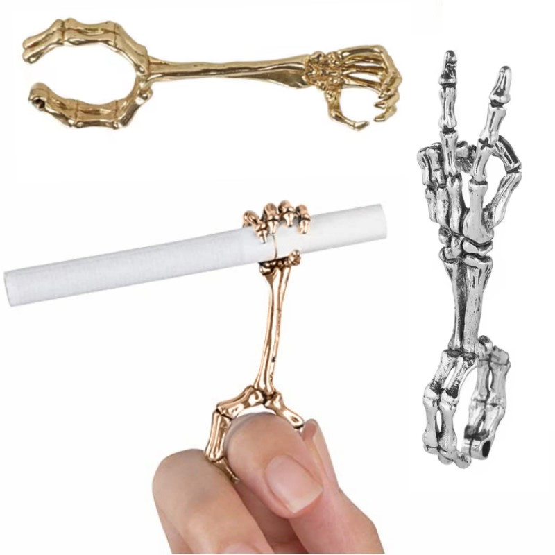 Vintage Skull Ring Perak Hitam / Cincin Holder Rokok Bentuk Skull Adjustable