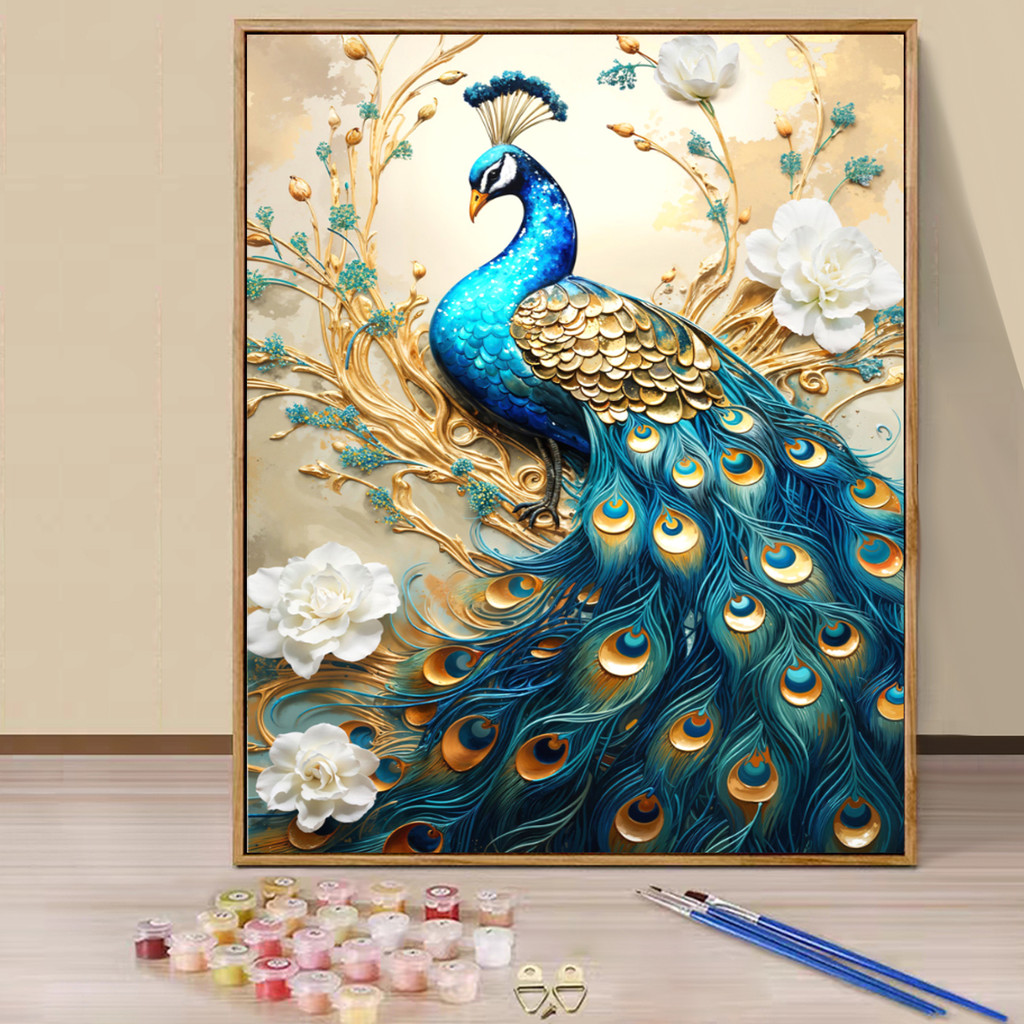 

Paint by Numbers - 40x50cm, Peacock Painting Kits for Beginners on Colored Canvas, Easy DIY Art for Home Decor Gift (No Frame)