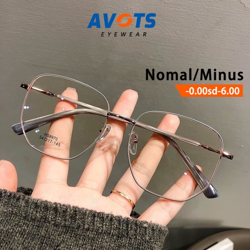 Avots Kacamata Photocromic Minus Wanita Pria Retro Poligonal Besi Anti Radiasi UV400 Fashion Pria Wa