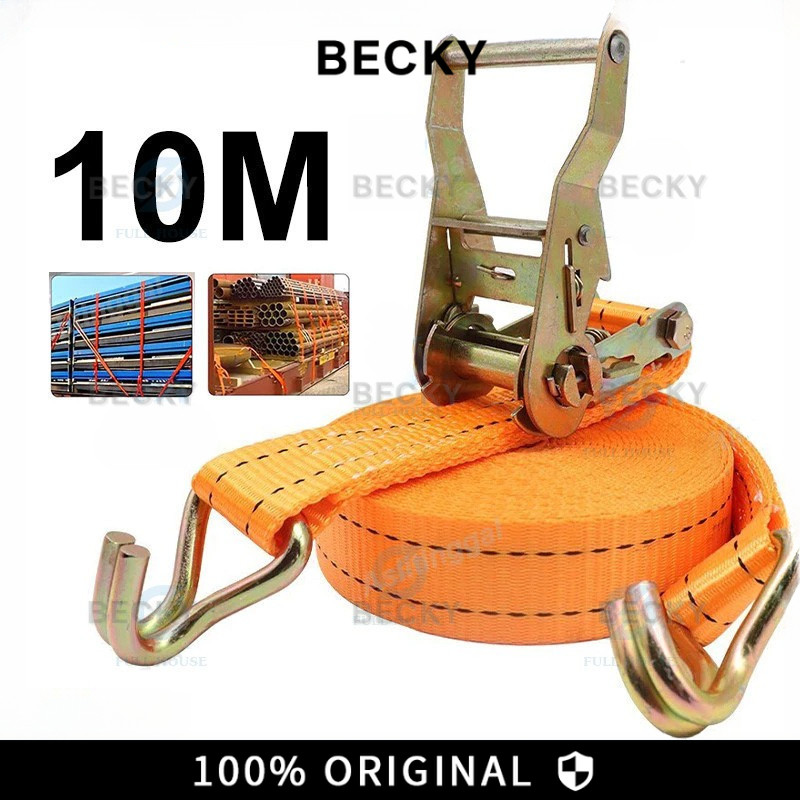 BECKY 10M Tali Kecepatan Ratchet Tie Down 10 TON /Cargo Lashing Belt /Trackbelt Tali Ikat Sabuk Truk