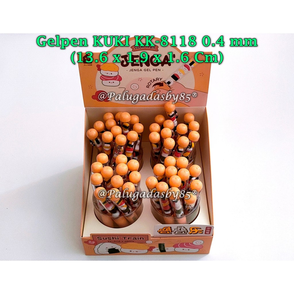 

(1 Pak Isi 48 Pcs) GROSIR Bolpen KUKI KK-8118 Jenga Sushi Train 0.4 Gel Pen Black (1 Pak Isi 48 Pcs)