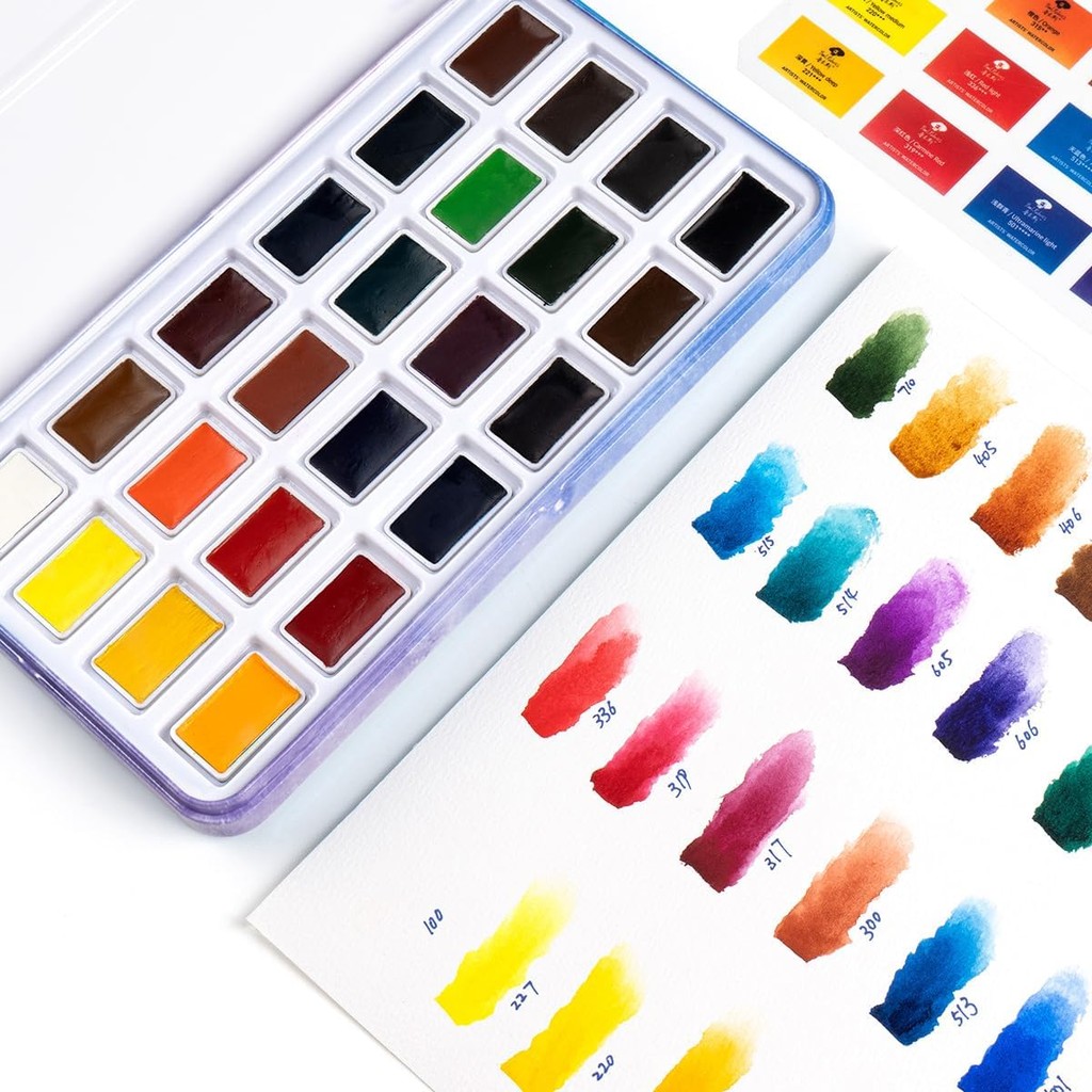 

Paul Rubens Watercolor Paint Set, 24 Colors Full Size Solid Watercolor Paint Portable Metal Case with Palette Highly Pigmented