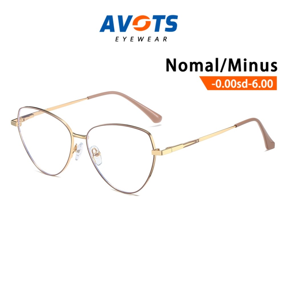 Avots Cat Eye Frame Kacamata Minus Anti Radiasi Photocromic Wanita Besi Cat Eye Fotocromic Potocromi