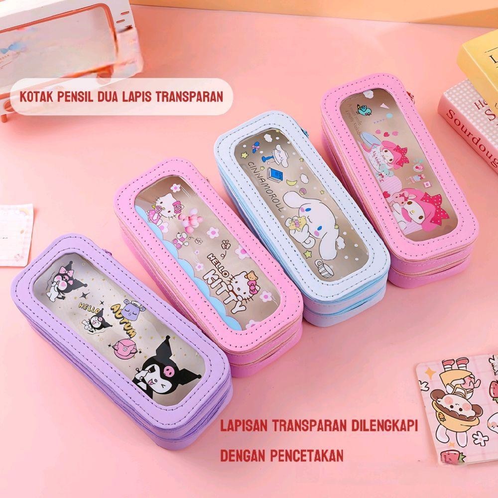 

Kotak Pensil 2 Tingkat Transparant Kapasitas Besar Tempat Pensil/Pena Kartun Lucu