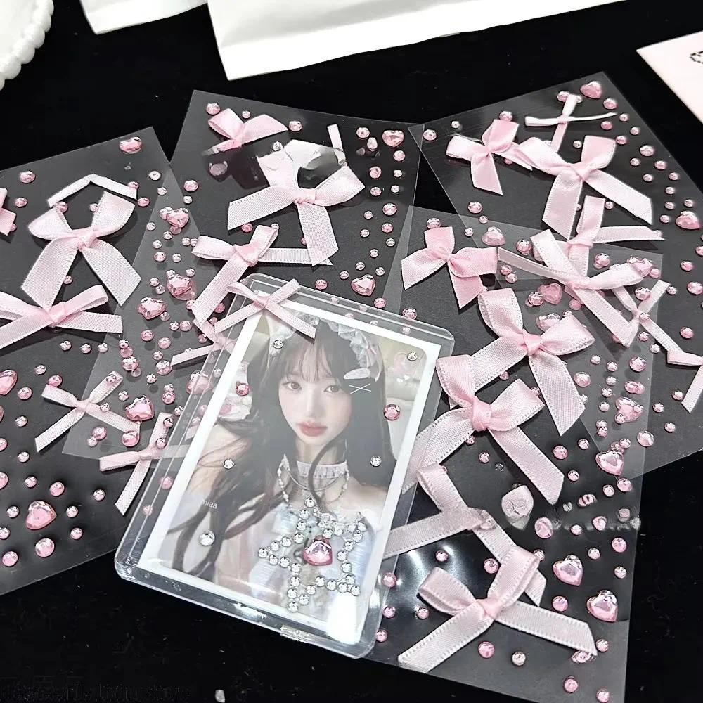 

2Pcs 3D Pink love Lace Bow Crystal Stickers Deco Stickers for DIY Kpop Toploader Cute Sparkly Rhinestone Stickers Girls Gifts