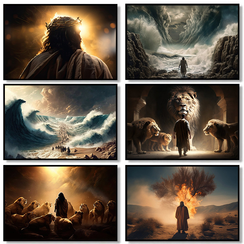 

Jesus Christ Moses Parting the Red Sea Bible Verse Christian Religious Poster Canvas Painting Wall Art Pictures Home Room Decor