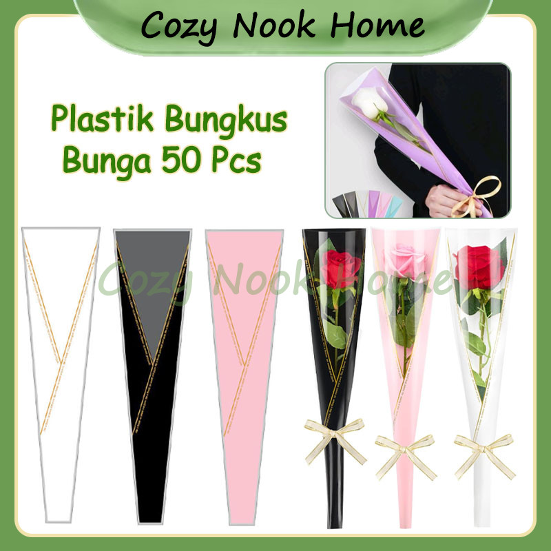 

Plastik Bungkus Bunga 50 Pcs / Kertas Pembungkus Buket Satu Bunga Mawar / Plastik Bunga Satuan