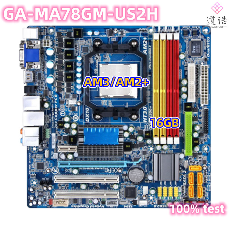For GA-MA78GM-US2H Motherboard 16GB 2*PCI AM3/AM2+ AM2 DDR2 Micro ATX 780G Mainboard 100% Tested Ful