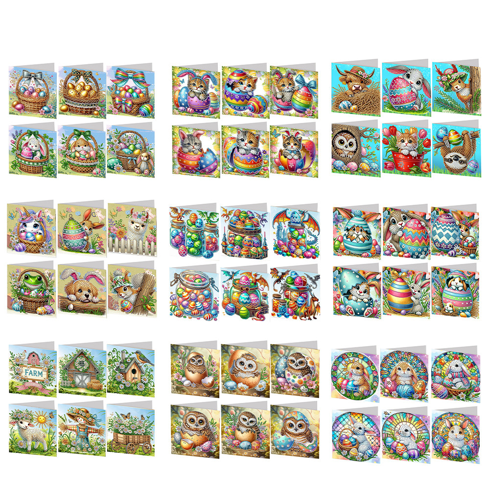 

6pcs DIY Easter Print Rhinestone Diamond Art Mosaic Postcards Diamond Art Greeting Cards for Birthdays Thanksgiving and Holidays