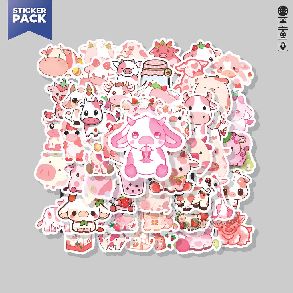 

[100PCS]Stiker Pack Stiker Strawberry Cow [Sapi Strawberry] Aesthetic Vinyl Anti Air Dekorasi Sticker Laptop Buku Journal Koper Helm Casing HP Gitar Helm Skateboard