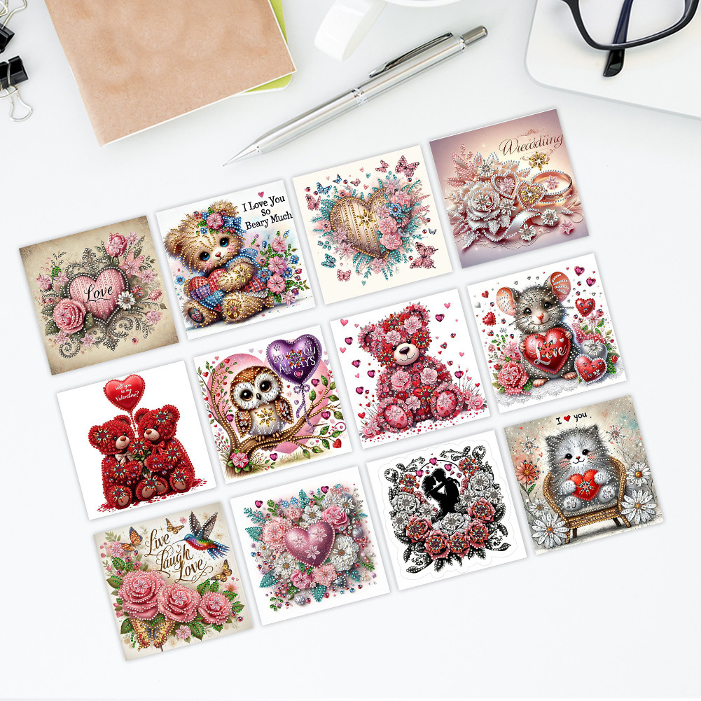 

12pcs DIY Rhinestone Diamond Art Mosaic Postcards Diamond Art Handmade Cards Creative Birthday & Thanksgiving Card Kit