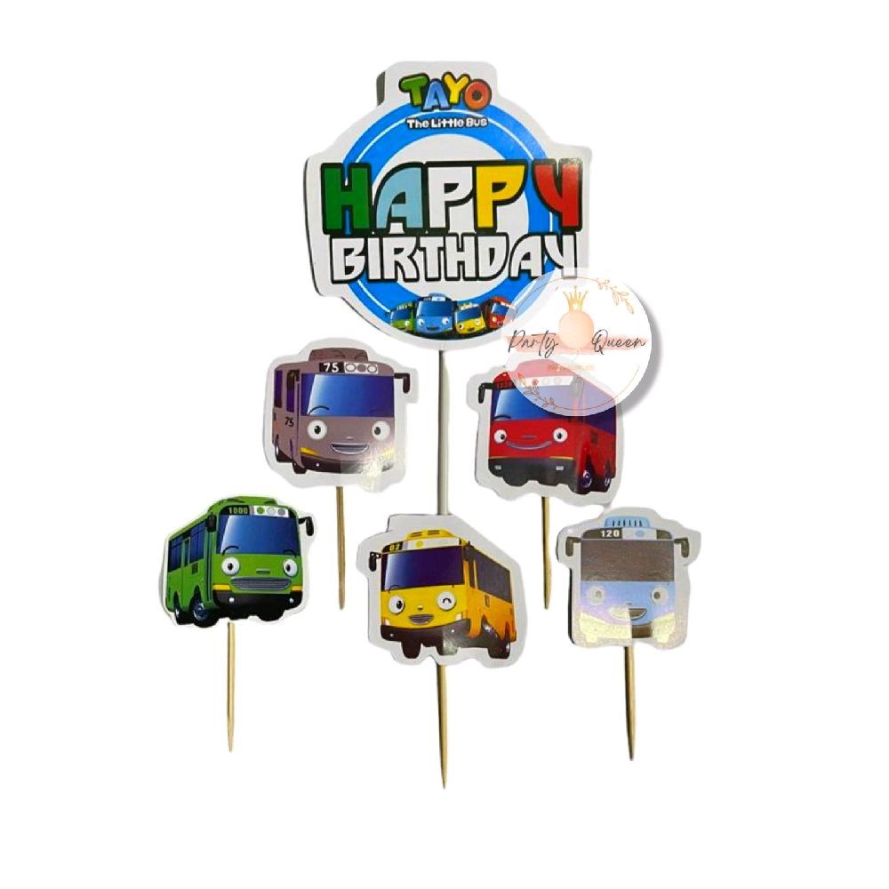 Cake Topper Happy Birthday / Cake Topper Tayo / Hiasan Kue BUS TAYO