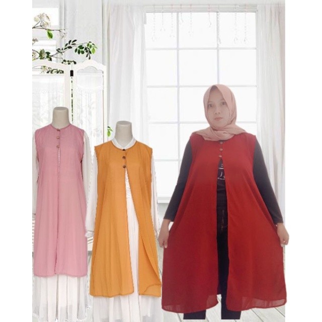 RR outer cardigan ceruty panjang tanpa lengan outer cardigan ceruty premium grosir