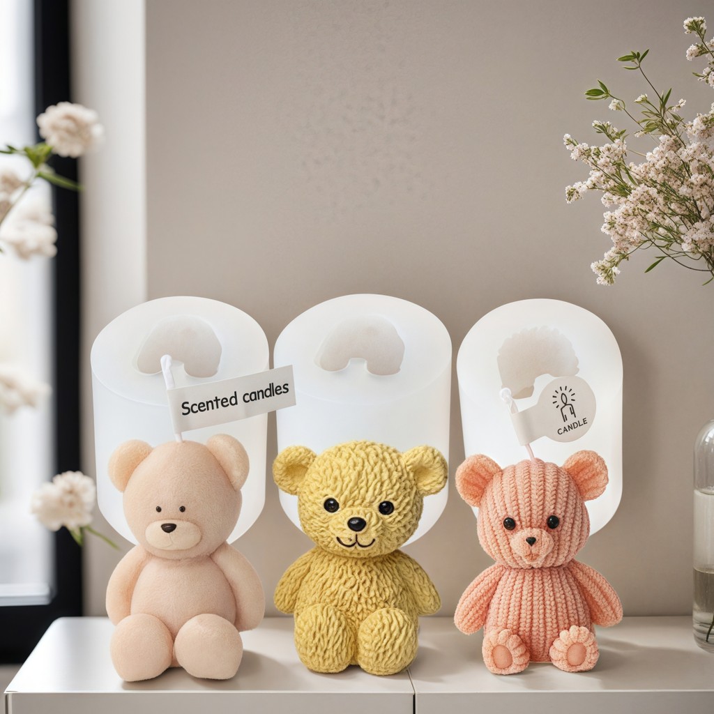 

3D Cute Bear Candle Making Mould Mini Teddy Bear Scented Candle Plaster Molds DIY Handcraft Crystal Epoxy Soap Home Decor Gift