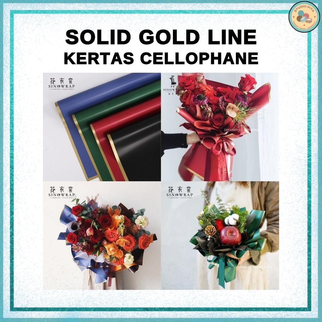 

(20 LEMBAR) Kertas Cellophane Buket Bunga - SOLID GOLD Line - Flower Wrapping Paper