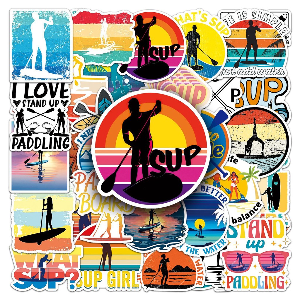 

50PCS Cool Stand Up Paddling Paddle Boarding Stickers Decals for Laptop Study Room Notebook Scrapbooking Craft Supplies Stickers