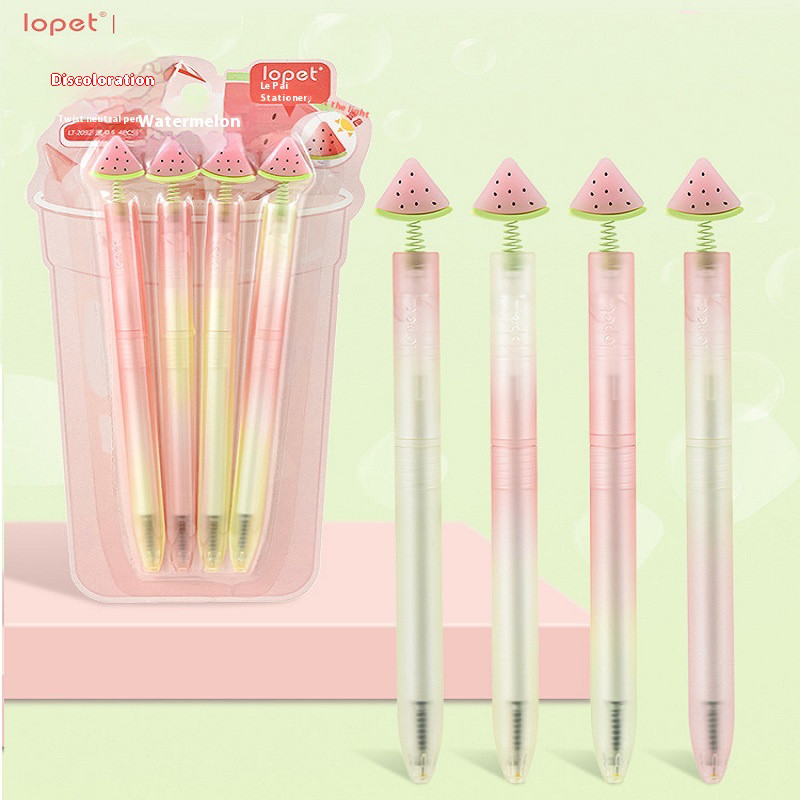 

4pcs Lopet Cute Gel Pens Gradient Frosted Barrel Quick-dry Watermelon/ Vanilla Fragrant Ink Playful School Teacher Gift Supplies