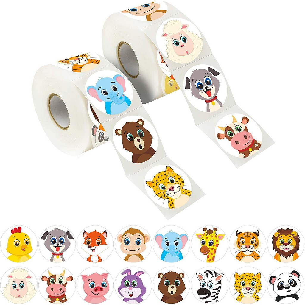 

500Pcs/Roll Cartoon Animal Reward Stickers 2.5cm/1.0in Diy Decor Perfect For Learning Games Notebook Pad Fridge Gift Seal Labels