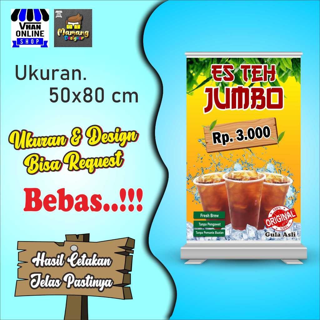 Spanduk Banner Ukuran 50x80 cm Es Teh Jumbo, Ice Tea Jumbo