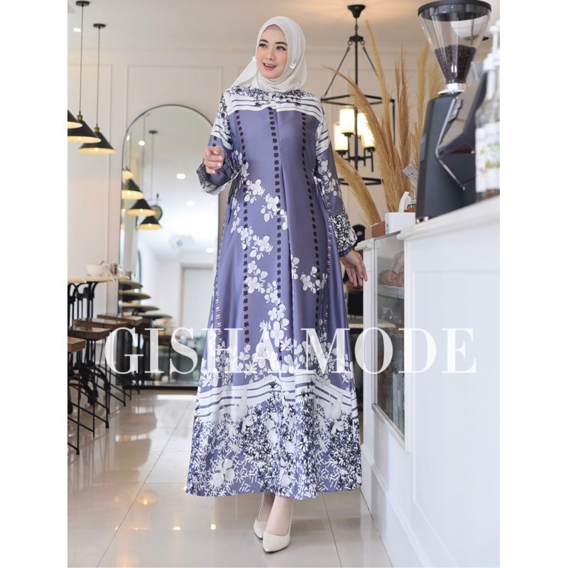 GAMIS TERATAI LENGAN BALON  SILK PREMIUM Motif Ready Jumbo LD 110 LD 120 Sampai LD 130cm Dress musli