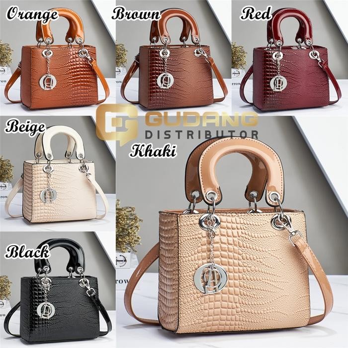 New Handbag GD23601 Tas Selempang Glossy Croco Fashion Korea Wanita Import - orange