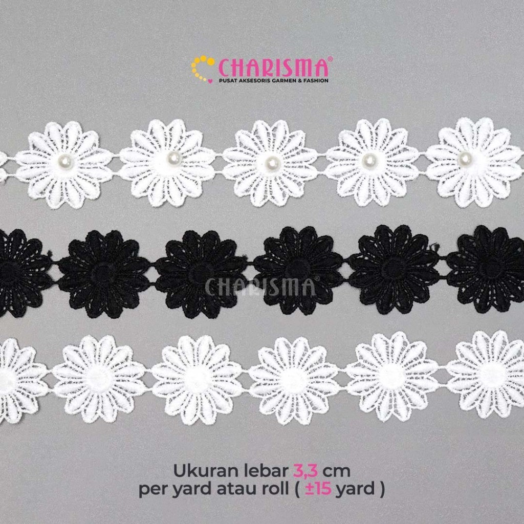 Charisma Renda Bordir FR AB 3389 - Renda Bunga / Lebar 3,3cm / Harga Per Yard (90cm)