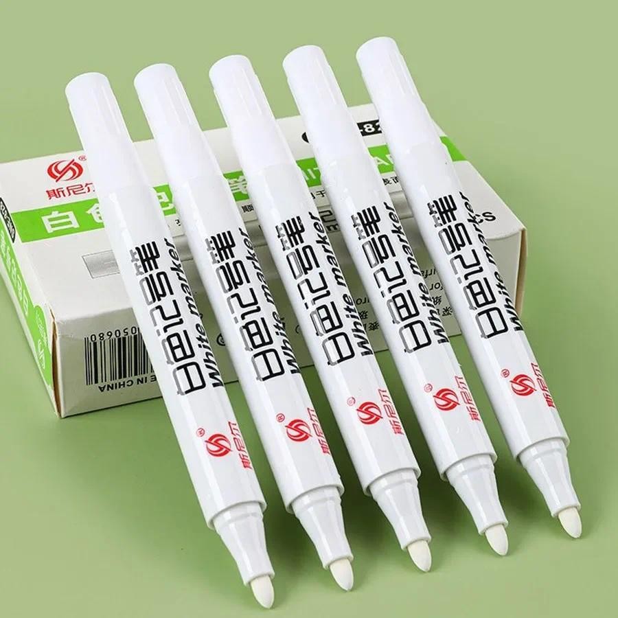 

1/ 20 Pcs White Marker Pens 2.0mm Oily Waterproof White Gel Pen DIY Graffiti Sketching Markers Stationery Wrting School Supplies