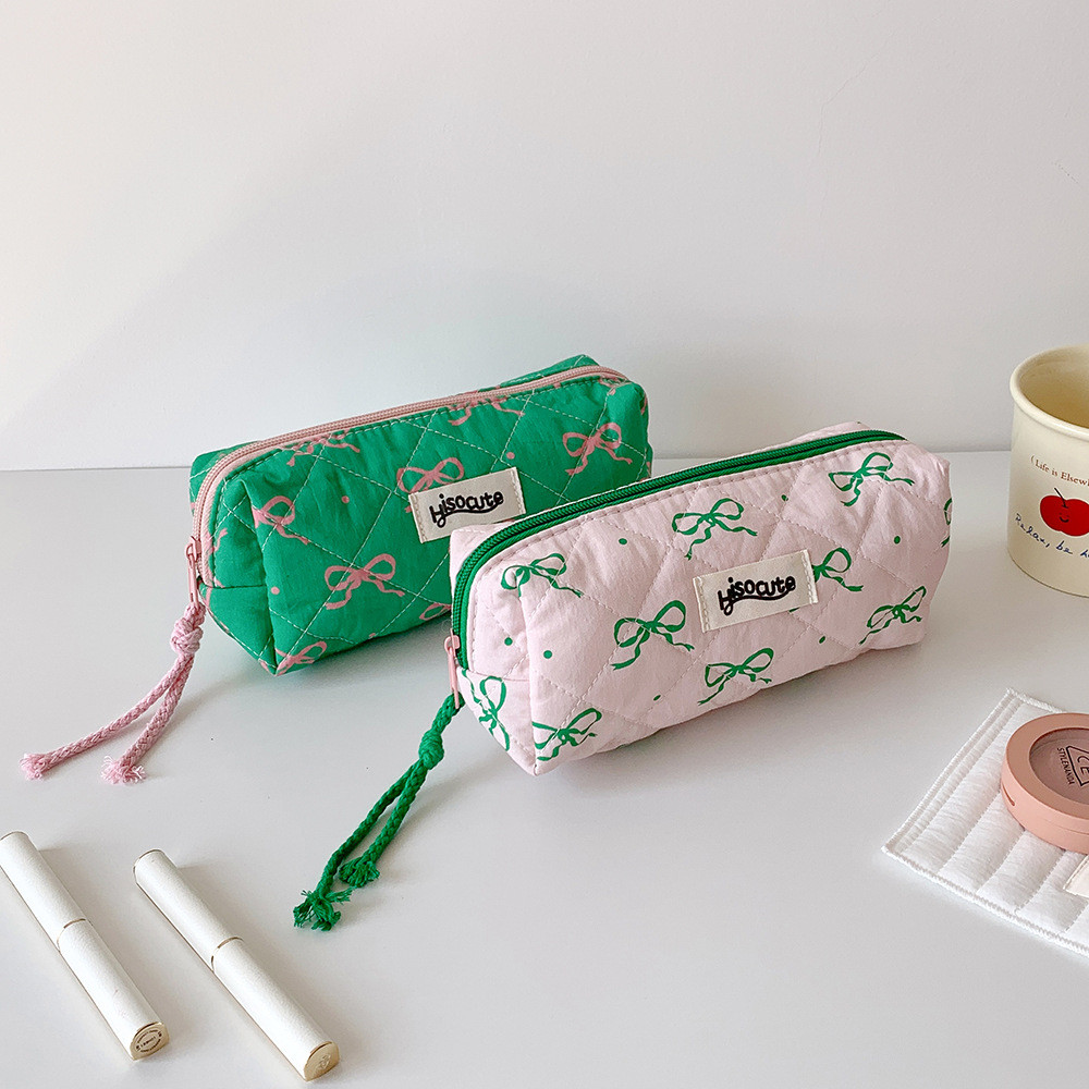 

Fashion Creative Green Pink Bows Large-capacity Pen Bag School Supplies Storage Pencil Case For Girls