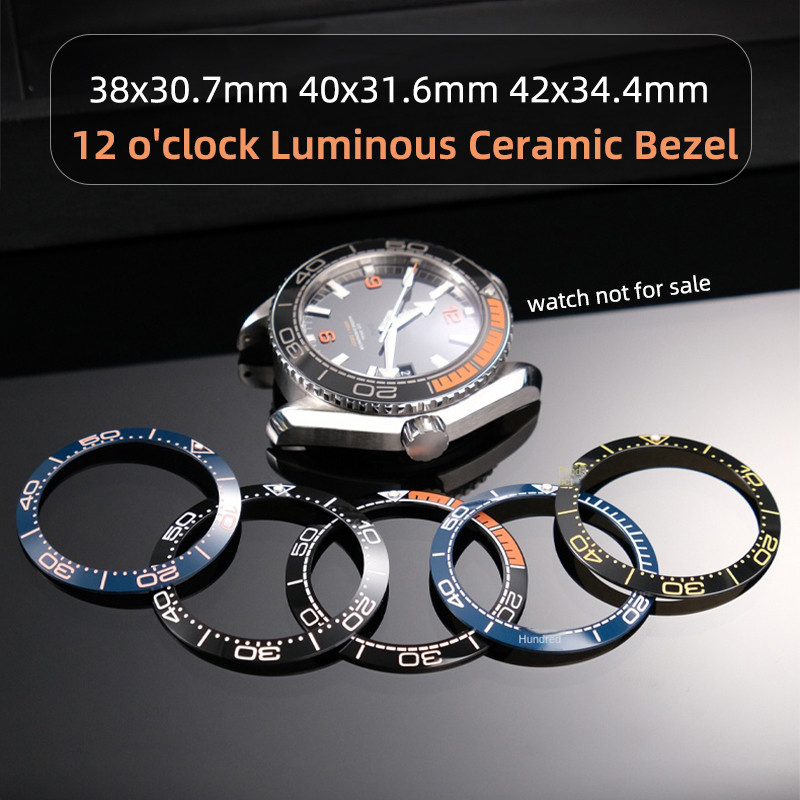 Sloping 38mm*30.7mm Ceramic Bezel 12 o'clock Luminous watch Insert Seamaster 300/600 38mm 40/42mm Re
