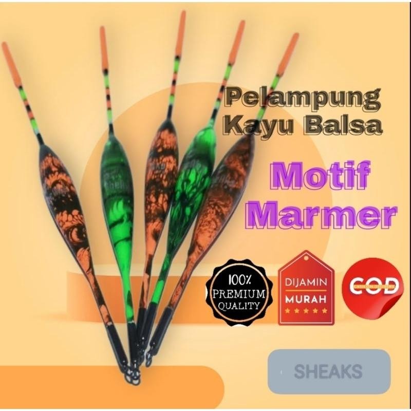 Pelampung Pancing Bahan Kayu Balsa Motif Marmer Panjang 14cm Sensitif & Peka Joran Umpan Premium Qua