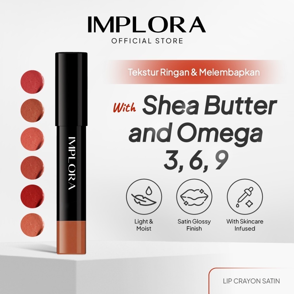 Implora Lip Crayon Satin 3,5 gr | Lipstik Ringan | Gloss Satin Finish