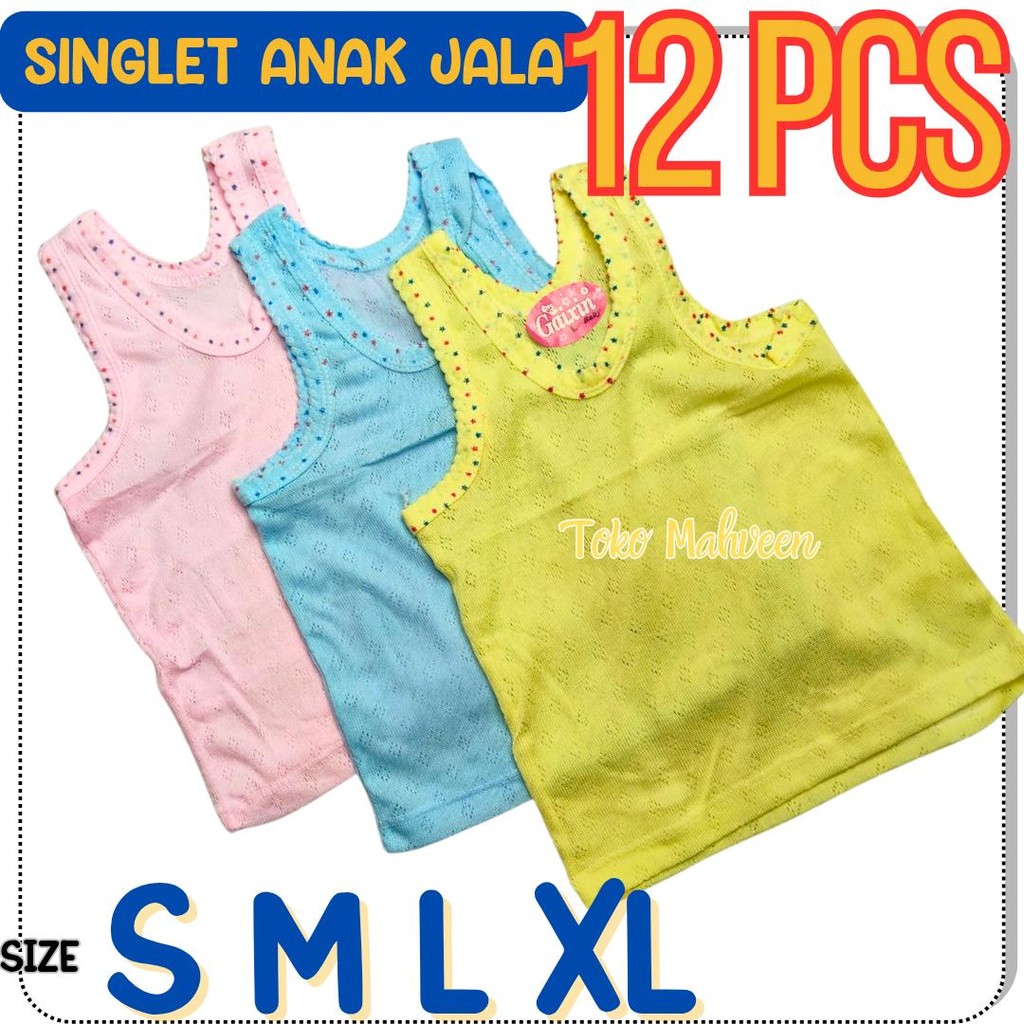 12 PCS Singlet Anak Balita Murah Kaos Dalam Anak Bayi Motif Jala Bolong Cantik
