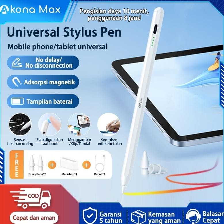 

Akona Stylus Pen Universal For Android ipad Redmi Pad Se Samsung Tablet Hp Sentuhan Anti-Kecelakaan / Sensitivitas Tekanan Kemiringan / Adsorpsi Magnetik / Lampu Indikator BateraiUjung Pena Gratis 2Pcs