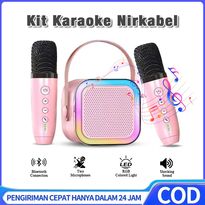 [COD] Speaker Bluetooth Karaoke Wireless 2 Microphone Set Salon Portable 3D Stereo Mini Full Bass